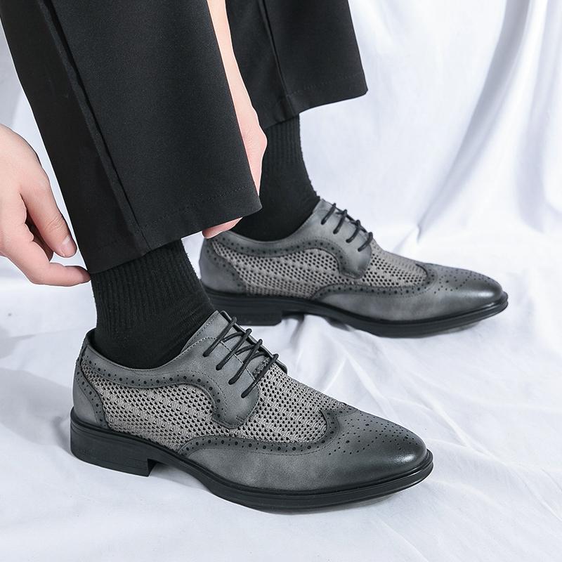 Fashion New Men's Fashion Breathable Air Mesh Patchwork Lace Up Oxford Leather Shoes Wedding Prom Homecoming Footwear Zapatos Hombre
