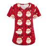 Plus Size Printed Scrub Working Uniform Tops For Women's Cross V Neck Christmas Print Short Sleeve Fun T-Shirts Workwear Tee With Pockets