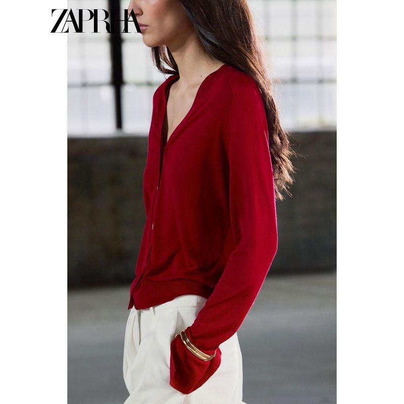 Zaprha 2025 Лето Новый Однобортный Многопуговичный Декор Длинный рукав V-образный вырез Тонкая Вязаная спицами кардиган Верхняя одежда 9598088