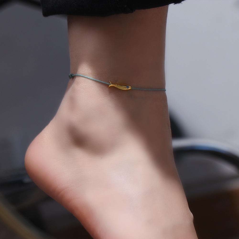 Blue Rope Fish Hollow Geometry Anklets Copper  Fashionable   Women