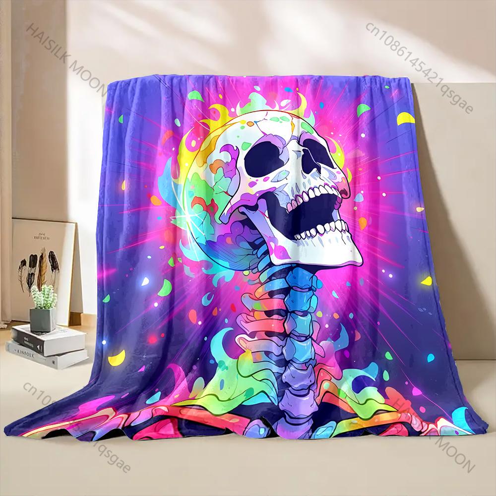 Multisize Neon Skull Art Blanket Warm Soft Fluffy Kids Adult Luxury Gifts for Sofa Bed Home Outdoor Travel Camping Blanket