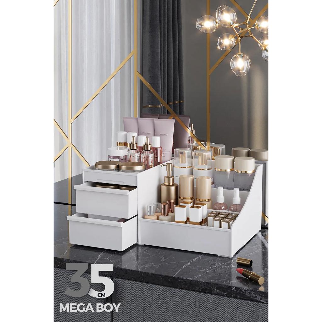 Elegance Xl (35cm) Makeup Cosmetic Perfume Cream Serum Organizer With Drawers White