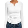 Womens Slim Fit Long Sleeve Henley Top 2026 Fall Basic Knit T-Shirt Casual Daily Wear