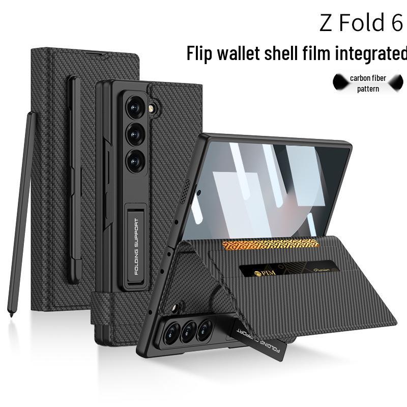 Чехол для Samsung Z Fold6 со слотом для карт, Кожаный чехол-бумажник, Подставка, Держатель для стилуса, Простой стиль