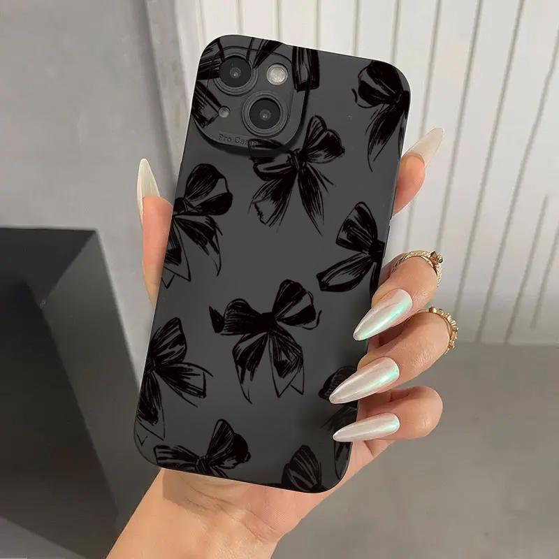Black Big Bowknot Phone Case For Poco F6 F5 X5 M6 Pro 4G Mi 14T 13T 12T Pro 14 13 12 11 Lite 5G NE Silicone Soft Cover