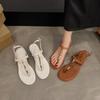 2025 Summer New Korean Version Metal T Chain One-word Strap Toe Thick Heel Sandals Women's Beach Shoes
