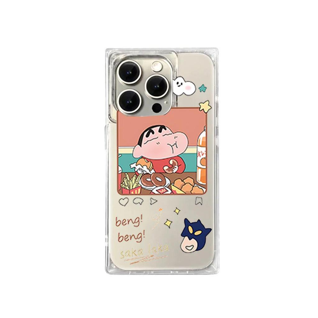 Прозрачный чехол с квадратной задней крышкой для защиты трубки для iPhone 14 Pro Max 11 16 ProMax 13 15 Plus 12, защита от окисления, чехол с рисунком «Сяосинь ест гамбургеры»