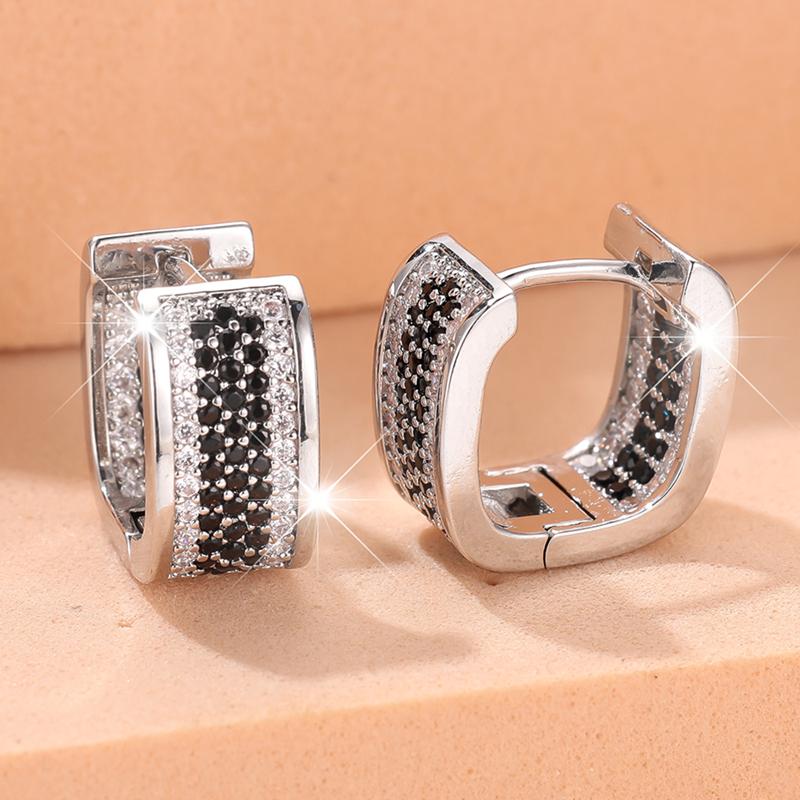 Simple Fashion Square Cubic Zirconia Hoop Earrings For Women Silver Color U Shape Earrings Trend Piercing Jewelry Gifts