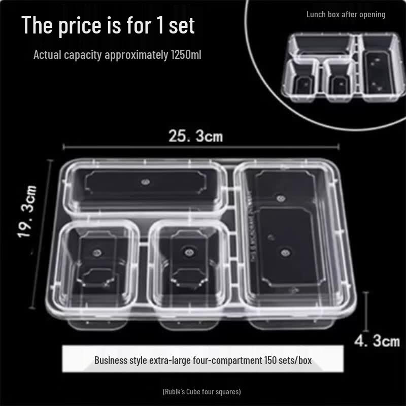 Yipan 1250ml Disposable 4-Compartment Lunch Box