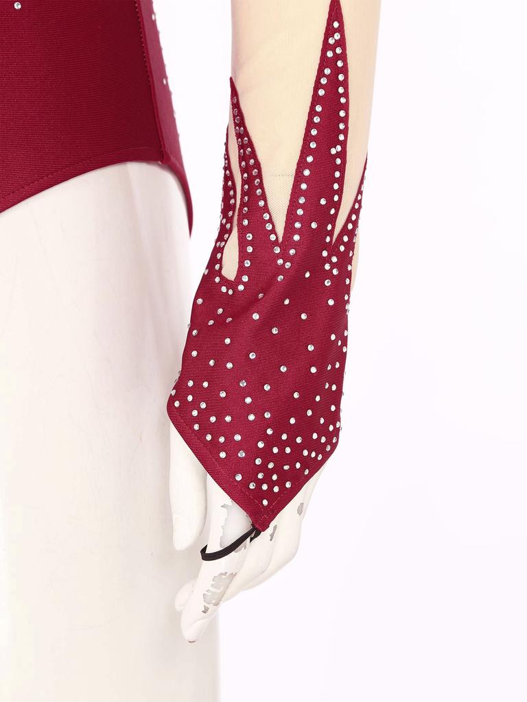 Женский боди для фигурного катания, блестящий купальник из прозрачной сетки со стразами и вырезом-замочной скважиной сзади для гимнастики