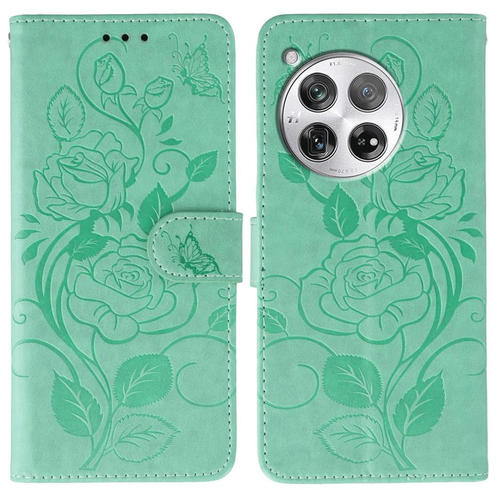 For OnePlus 12 5G Case Wallet Stand Imprinted Rose Butterfly PU Leather Phone Cover