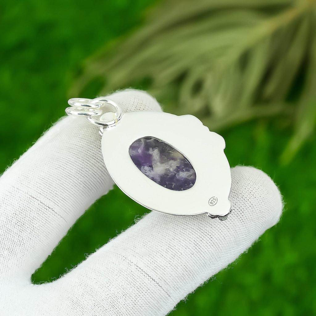 Подарок на годовщину для нее Подвеска с натуральным камнем лепидолитом Серебро 925 пробы