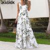 Женская мода лето весна цветочный узор принт без рукавов U-образным вырезом с высокой талией повседневные платья