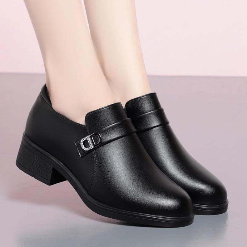 Shoes Deep Mouth Single Shoes Women's Shoes Autumn New Mid-soft Sole Non-slip Comfortable Work Leather Shoes