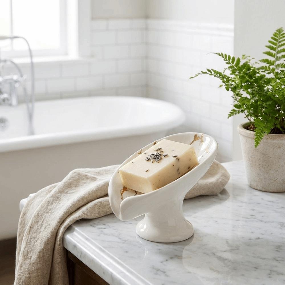 Marble Pattern Ceramic Soap Dish Self-Draining Soap Rack Storage Organizer Soap Holder Kitchen