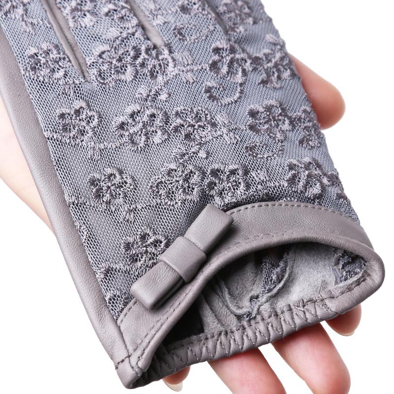 Кружевные кожаные перчатки Черные короткие перчатки из овчины