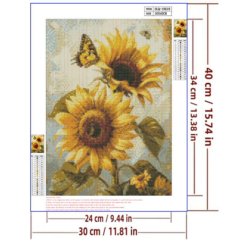 5d DIY Алмазная картина вышивка крестом Подсолнух Бабочка Алмазная вышивка Мозаика Цветок Полный Круглый Дрель Домашний Декор