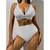 Женский купальный костюм из двух предметов с высокой талией, летний комплект бикини, купальники, однотонные купальники с эффектом пуш-ап