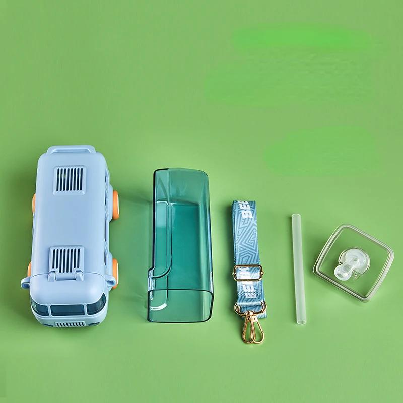 Бутылка-автобус без BPA для детей, подарок, питьевая бутылка-кружка из Tritan с трубочкой, очаровательная девочка, мальчик, для школы, детского сада, дорожный чайник с ремешками