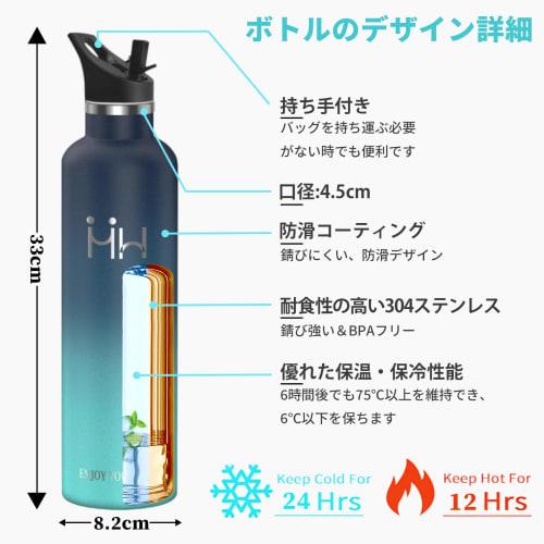 HAPPDA Straw Water Bottle, 1 Liter, Insulated, Large Capacity, Vacuum Insulated, Lightweight, Wide Mouth, Easy to Clean, Leak-Proof, Suitable for Carb