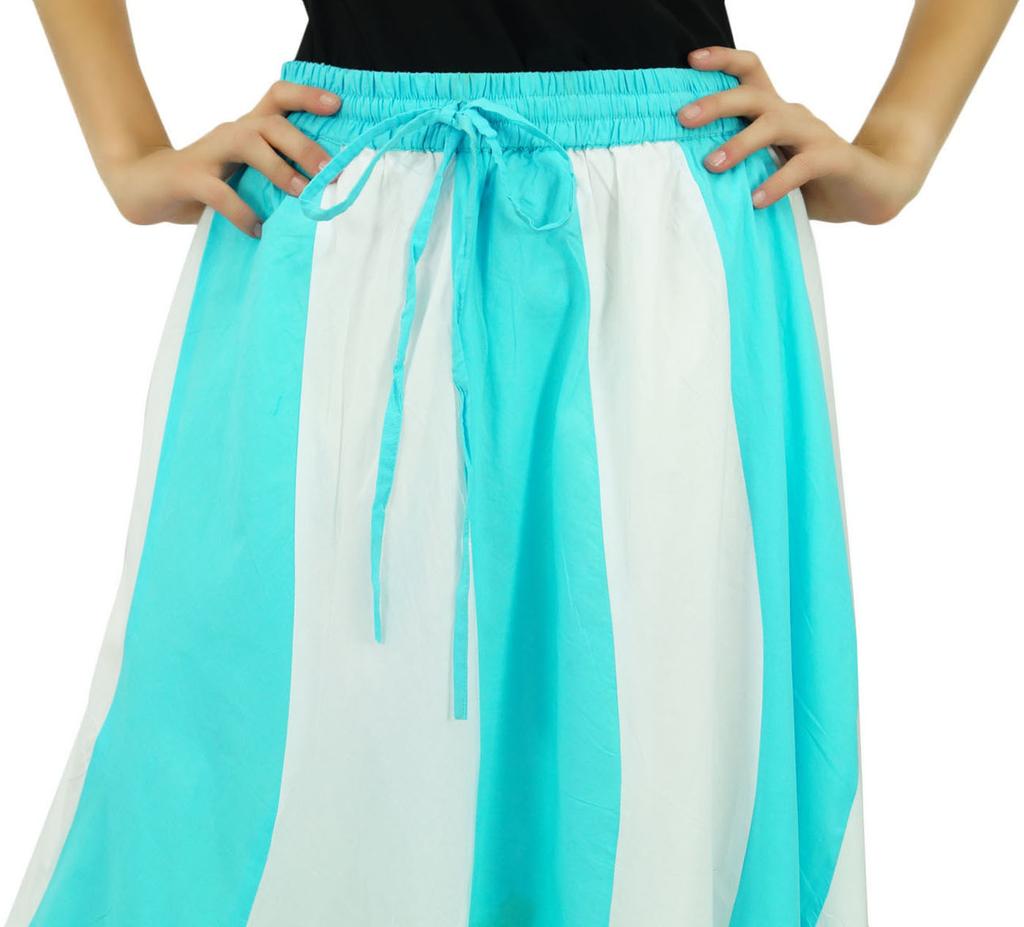 Bimba Long A-Line Maxi Spiral Summer Skirt Cotton With Back Elastic & Side