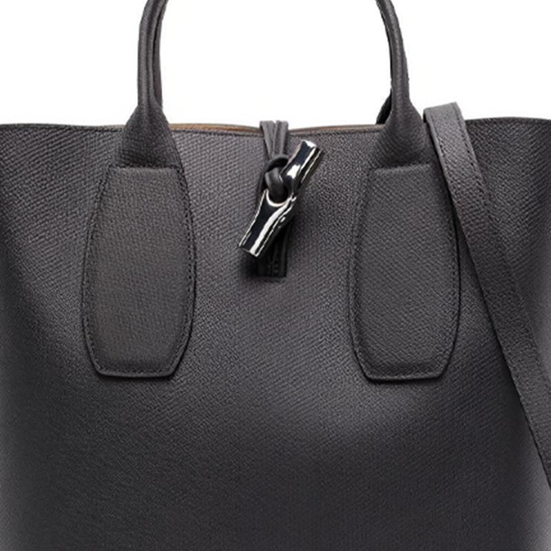 Longchamp Le Roseau Bamboo Buckle Textured Open Top Tote Bag Women Tote Black 10228HPN001