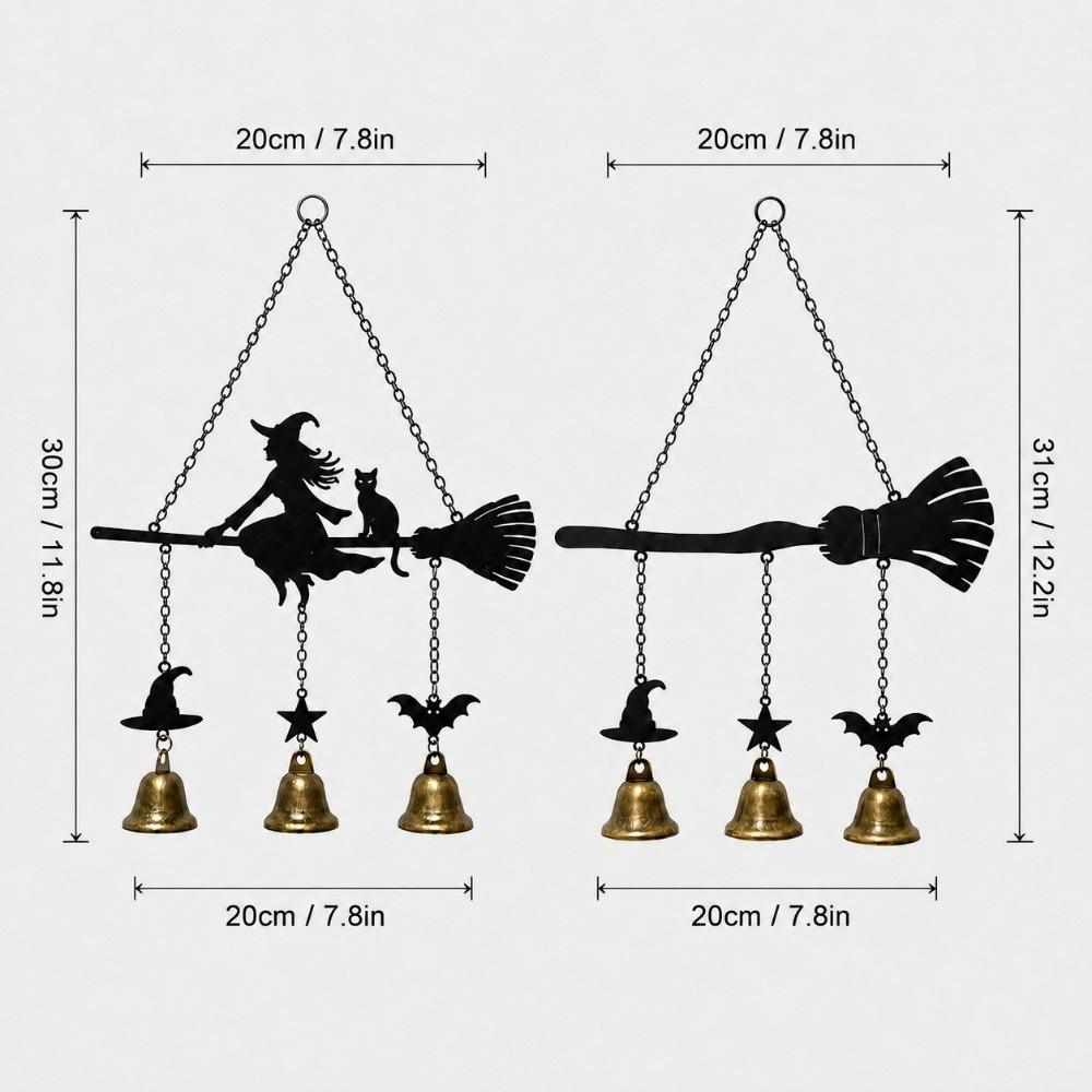 Vintage Witch Broom Wind Chime Iron Garden Patio Decor Halloween Wind Chime Outdoor Decoration