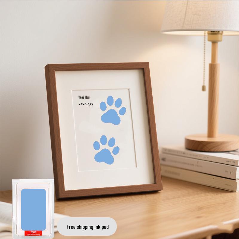 Pet Paw Print Memorial Frame with Wash-Free Ink Pad for Cats and Dogs