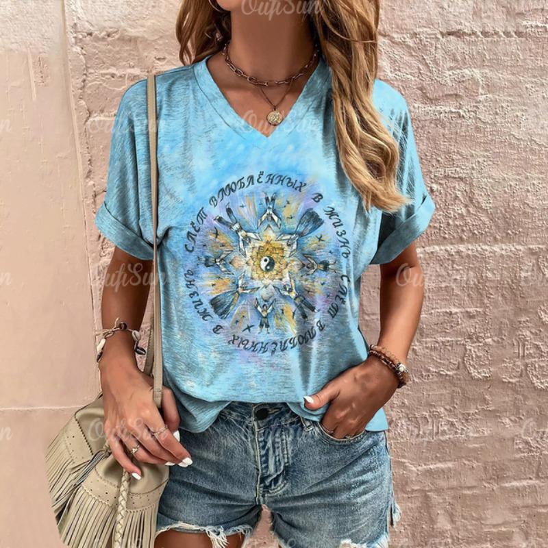 Women's T Shirt Fashion Butterfly Pattern Print Summer Short Sleeve Oversized Clothing Street Casual V Neck Female T-Shirt