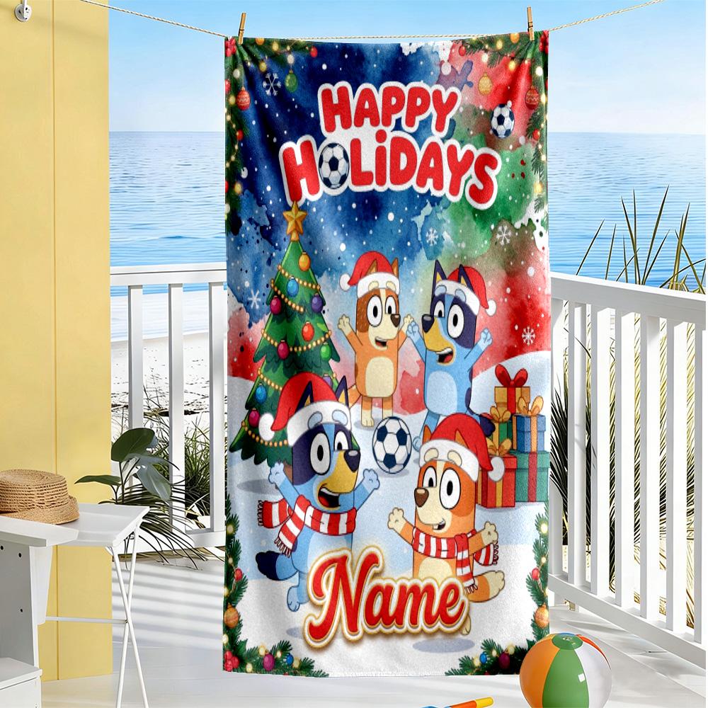 Happy Holiday Celebration Customize Text Beach Towel Super Soft & Absorbent Suitable for Sports Travel Swimming Yoga Bathroom Beach And Pool