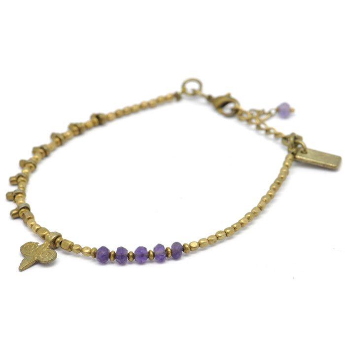 Nataraj - Bracelet perle métal Amethyste et lys