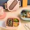 1 Set Bento Case Large Capacity Storing Easy To Clean Useful School Students 3 Grids Lunch Case with Cutlery Household Supplies