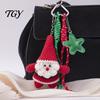 Santa Claus Bag Charm Christmas Charm, Crochet Keychain Pendant with Festive Charms Faux Leather Star, Xmas Hanging Decor for Party Favors Gift
