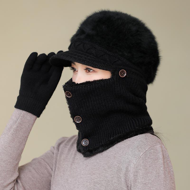 Hat for Women Winter One Piece Hood Middle Aged and Elderly Mothers Plus Fluffy Hat Grandma Warm Windproof Scarf Can Hang Mask Hat