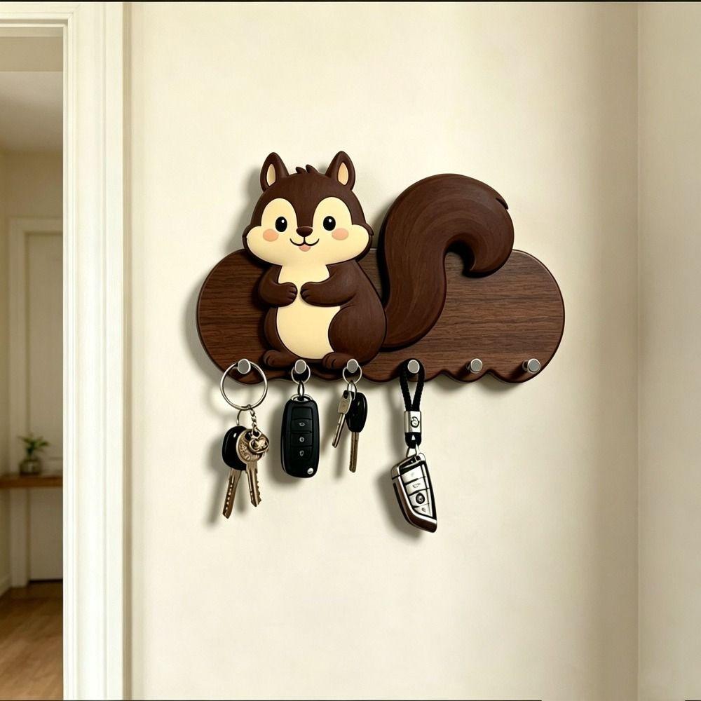 Punch-Free Adhesive Key Holder Cartoon Wall-mount Hanger Modern Animal Key Hook Hallway