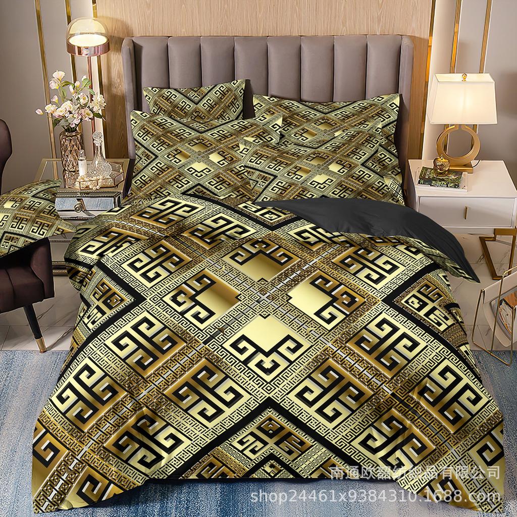 3D Печать Бронзирование Ретро Узор Легкая Роскошь Постельное Белье Пододеяльник Наволочки Набор из Трех Предметов Fba M