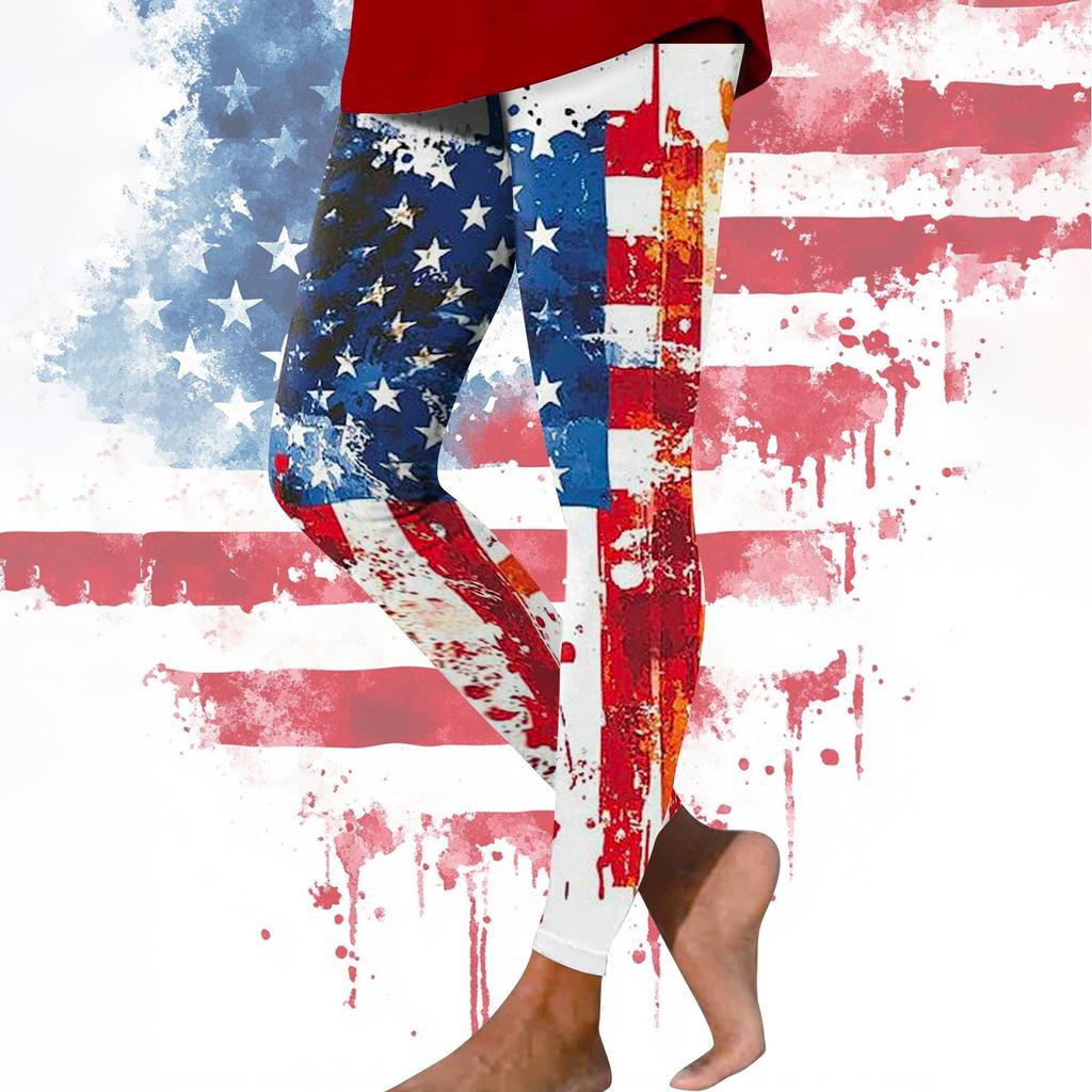 Women's Casual Fashion Outdoor Independence Day Printed Slim Elastic Yoga Pants Cropped Pants