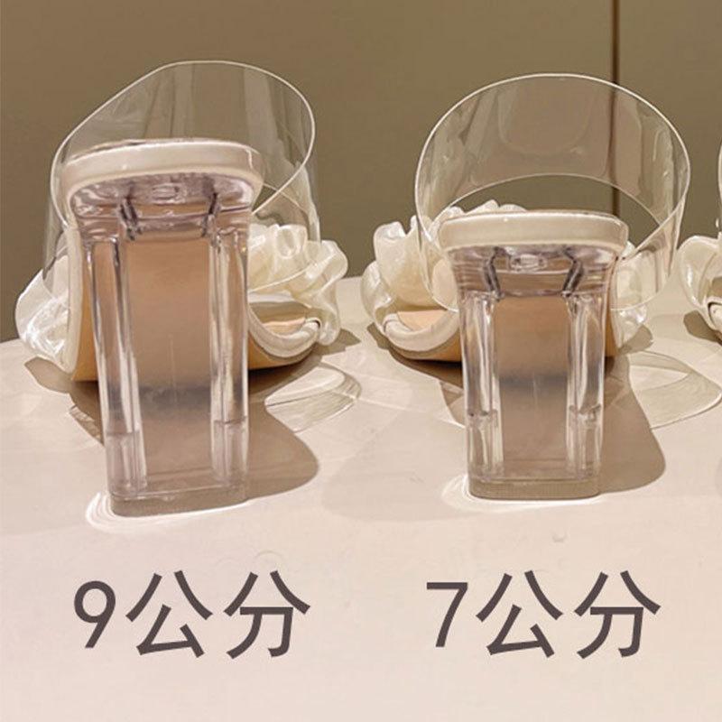 Прозрачные босоножки на одном слове женские лето 2025 новые фея ветер хрустальный толстый каблук открытый носок носить на высоком каблуке крутые шлепанцы