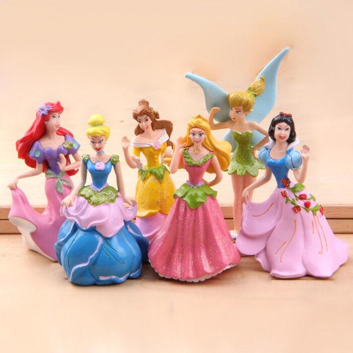 6pcs Disney Princess Figures Toy Set With Aurora And Belle For Cake Decoration