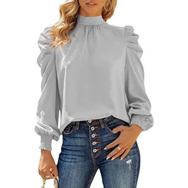 Осенне-зимняя повседневная свободная рубашка с длинным рукавом и высоким воротом