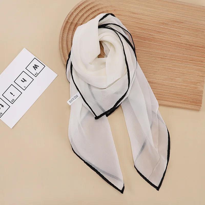 Solid Color Handkerchief Cotton Silk Neck Scarves For Women Small Shawls Bandana Head Scarfs Female Square Hairband Hijab Scarf