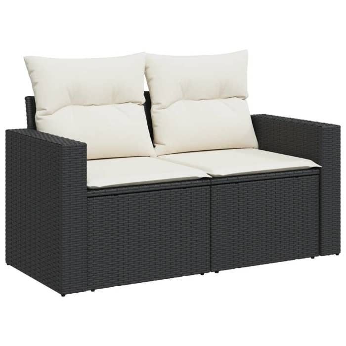 VidaXL Canapé de Jardin avec Coussins 2 Places, Siège avec Dossier, Meuble de Patio Arrière-cour Terrasse Extérieur, Noir 366004