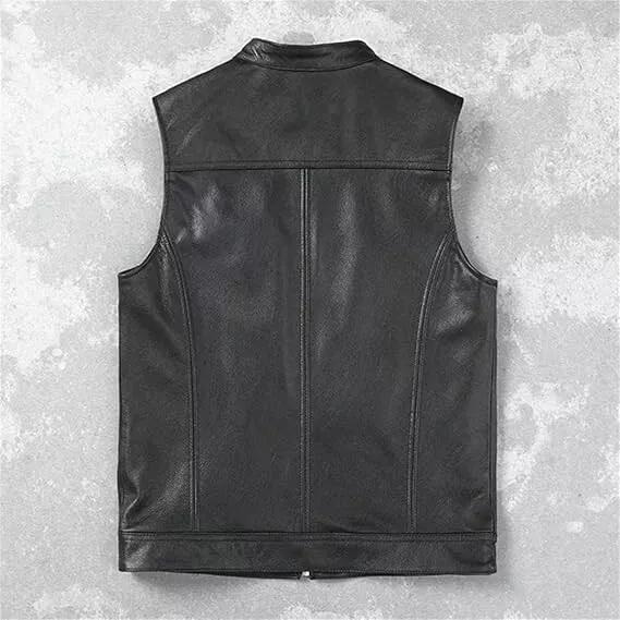 Настоящая ручная работа Натуральная овчина Новый мужской черный жилет Кожаное стильное классическое пальто