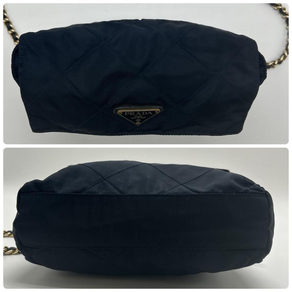 Prada Сумка на плечо Сумка-тоут На одном плечевом ремне Ткань Нейлон Стеганая Золотая цепь Треугольная металлическая пластина с логотипом Белая бирка