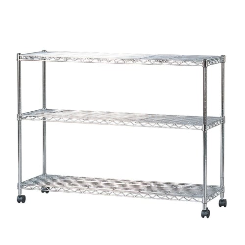 Iris Ohyama Metal Mini Steel Rack, 3-Tier, with Casters, 110cm Wide x 35cm Deep x 83cm High, Rust-Resistant, 19mm Pole Diameter, Silver, MTO-1108C