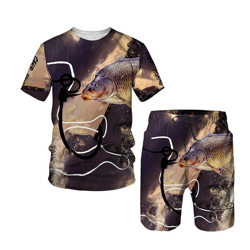 Модные футболки с 3D принтом для рыбалки, шорты, комплекты, мужские спортивные костюмы, футболка большого размера с короткими рукавами, брюки, комплект, мужские костюмы, одежда