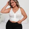 Deep V Lace See-through Plus Size Women's Wear Sexy Lingerie Center Front Zipper Nice Back Push-up Adjustable Bra