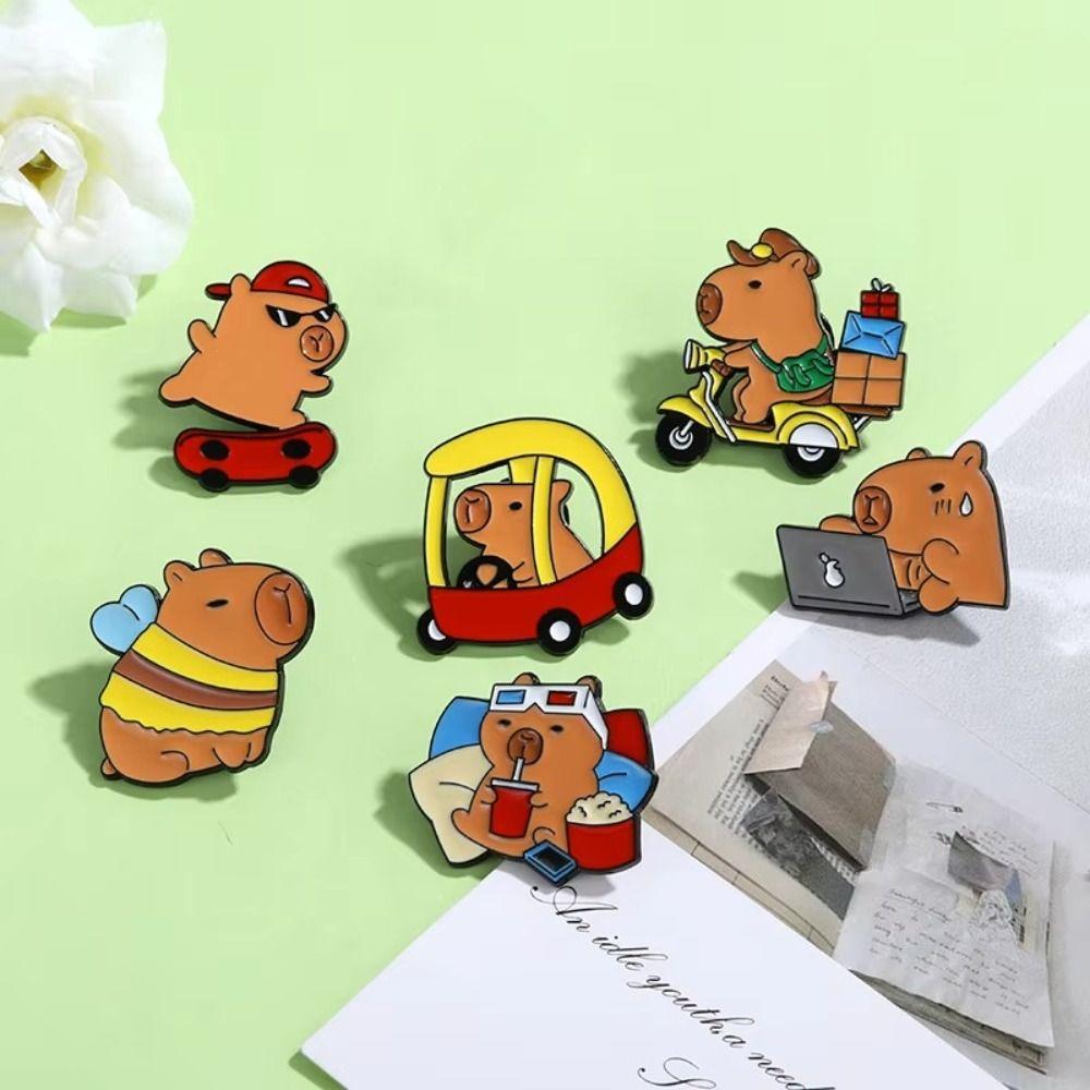 6 PCS Cartoon Capybara Brooches Cute Pendant New Capybara Lapel Pins