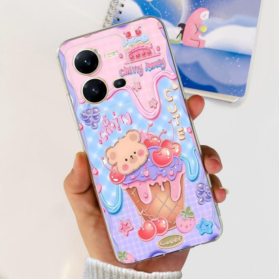 Чехол для Vivo V25 5G Vivo V25e V 25 25E 4G V2202 V2201 Милый узор с пандами и цветами Мягкий силиконовый ТПУ чехол для телефона