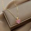 Summer Pink Heart Zircon Necklace: Elegant, High-End, Sweet Peach Clavicle Chain for Girls